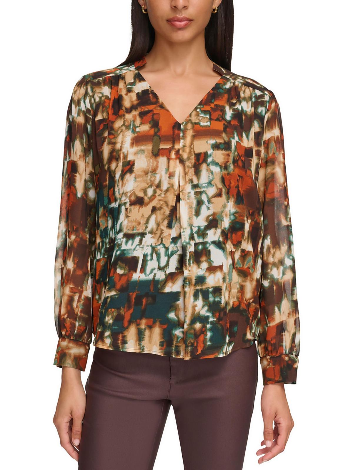 Calvin Klein Womens V-neck Long Sleeves Pullover Top